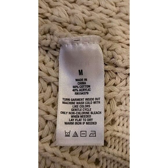 Aeropostale Womens Ivory Tan Cold Shoulder Open Knit Sweater Medium Mock Neck - Picture 6 of 11